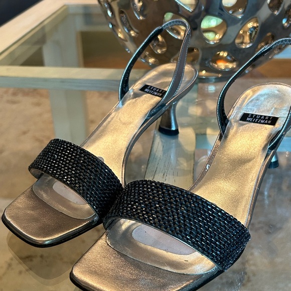 Stuart Weitzman Navy Beaded Slingback Heels~Size 7 - Picture 10 of 11